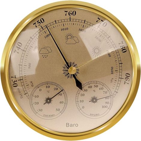 Station météo analogique - Station météo analogique pour l'intérieur et l'extérieur - Composé d'un baromètre, d'un thermomètre et d'un hygromètre - Convient pour le jardin, la chambre à coucher(Or,128