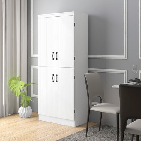 Küchen-/Esszimmer-Sideboard mit 4 Türen und 6 Ablagefächern, modernes Design, 76 x 40 x 177 cm, weiß