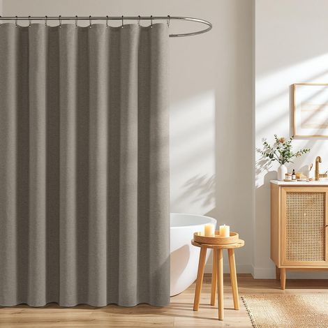Rideau Douche 120x200 cm, Texture Lin, Anti Moisissure, Imperméable, avec 8 Crochets Métalliques, Rideau de Douche Lourds en Polyester de Luxe pour Hôtels, Gris (1/5)