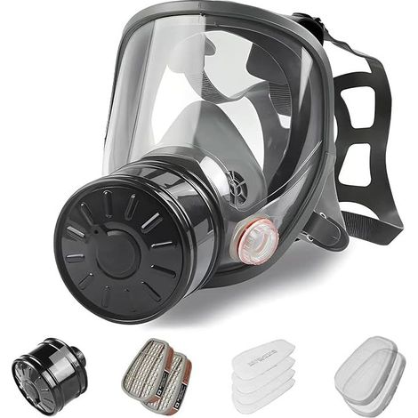 Masque à Gaz Facial Complet,Masque Respiratoire Survie Nucléaire et Chimique avec Filtre à Charbon Actif 40 mm,Masques Anti-Poussière Protection Respiratoire pour Gaz Vapeurs,Produits Chimiques (1/5)