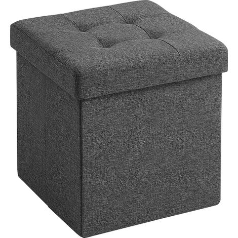 Pouf - pliable - sans pieds - tissu - 38 cm - gris foncé (1/5)