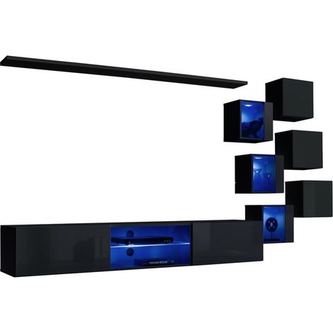 Ensemble meubles de salon SWITCH XXI – LED – Noir brillant – Composition murale design