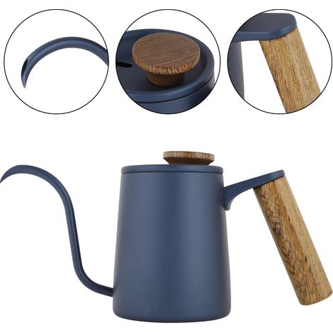 Cafetière à filtre 350 ml en acier inoxydable avec poignée et bec verseur long en col de cygne (bleue) (1/5)
