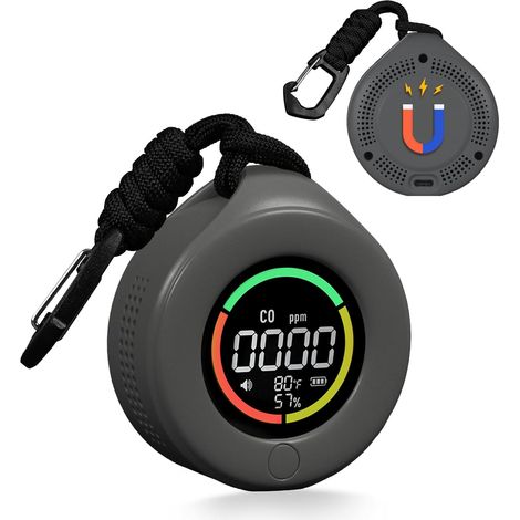 Tragbarer 3-in-1-CO-Detektor, Temperatur- und Luftfeuchtigkeitsautonomie, 144 Stunden, Batterie, 1000 mAh, Camping-Alarm, Plein-Air-Grau - Andere