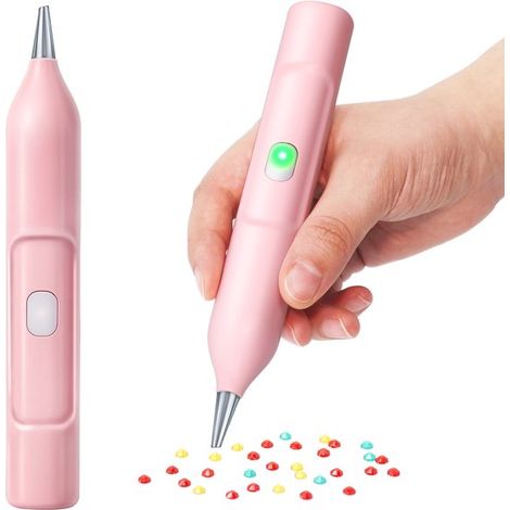 Pintura de diamantes - Bolígrafo eléctrico - Nuevo modelo - Rosa - Para piedras redondas y cuadradas - Cable USB (1/2)