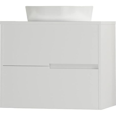 Meuble de Salle de Bain Gavin, 2 tiroirs, Meuble Suspendu au Mur, avec lavabo en céramique sur comptoir, diverses Finitions et mesures, Meuble monté, sans Miroir 70 cm Blanc (1/5)