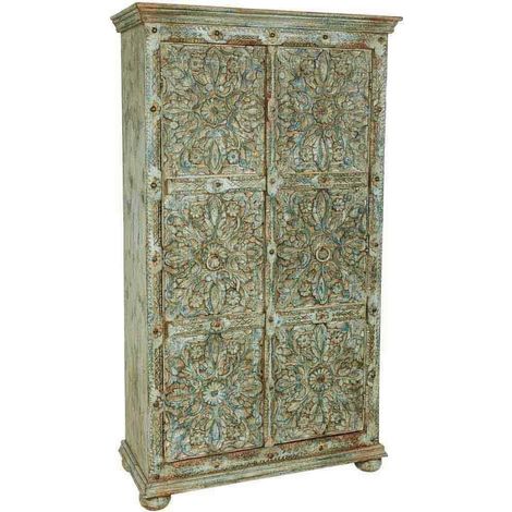 Armario de madera tallada verde 102x44x183 (1/5)