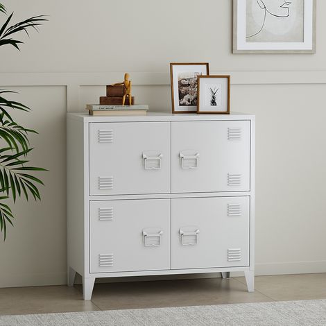 Armadio Hamina a 4 Ante Mobile in Acciaio per Archivio 82 x 80 x 40 cm Bianco [en.casa] (1/5)
