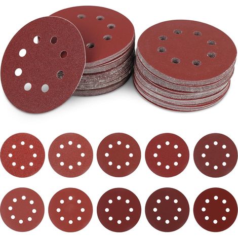 120 Pièces Disque Abrasif 125mm 40/60/80/100/150/180/240/320/400/600, 8 Trous Papier à Poncer, Disque Poncage pour Ponceuse Excentrique