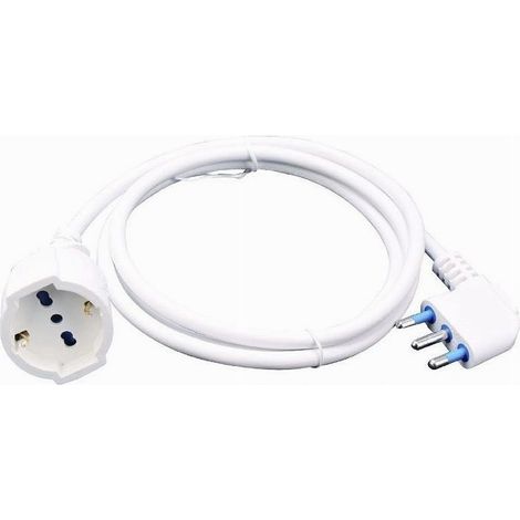 Trade Shop - Cavo Prolunga Con Spina 16a Presa Schuko Bivalente 3 Metri Colore Bianco 83286 - (1/3)
