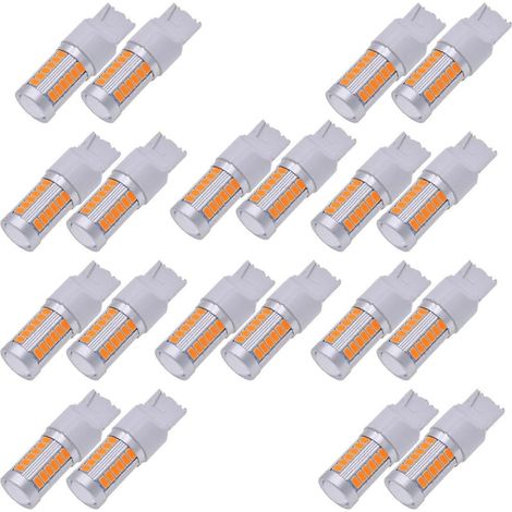 20 ampoules LED 7440 T20 jaune ambre 900 lumens ultra-lumineuses pour clignotants, feux de freinage et feux de stationnement()