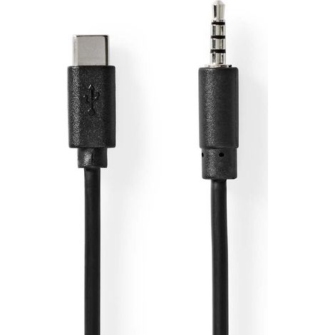 Nedis USB-C™ Adapter / USB 2.0 / USB-C™ Stecker / 3.5 mm Stecker / 1.00 m / Rund / Vernickelt / Schwarz / Label