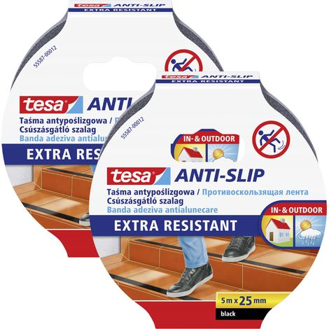Ruban adhésif antidérapant pour escaliers Tesa, noir, 5 m x 25 mm x 2 (1/3)