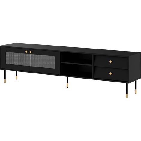Mueble TV Feletri 103, Negro, Número de puertas: 0, Número de cajones: 0, 200x55x39cm