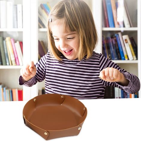 Plateau de rangement hexagonal en cuir PU pour clés, téléphone, monnaie, portefeuille et montres. (1/3)