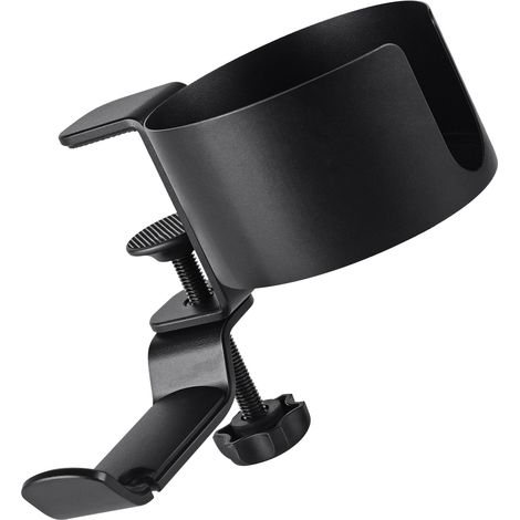 Porte casque orientable 360° et support gobelet à pince métal noir sous bureau 85x50mm 30x60mm avec 1 crochet 3 vis 1 tournevis (1/4)