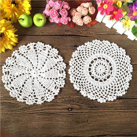Lot de 4 napperons, dentelle coton, motif floral, diamètre 18 cm, pour table et plateau (1/5)