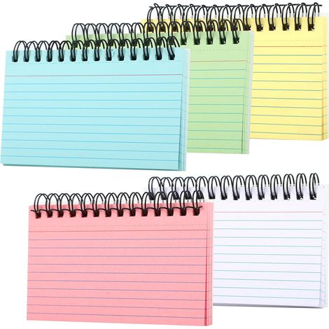 Cartes d'index Lignées,Flash cards,5 couleurs Fiche Spirale,Mini bloc note avec couverture transparente -Idéal pour les Fiche Spirale, parfait pour l'école et le bureau (1/5)