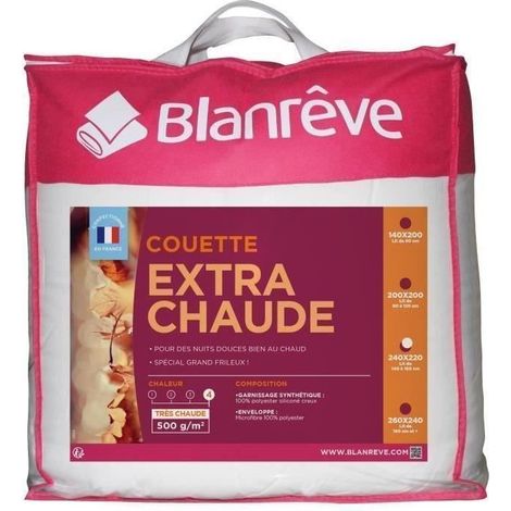 Les Tendances – Couette extra chaude microfibre 220 x 240 cm – Garnissage 500g/m² fibre creuse siliconée – Enveloppe 100% polyester – Coloris blanc (1/6)