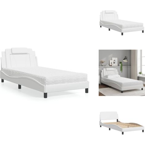 Bett mit Matratze Weiß 100x200 cm Kunstleder - Betten - Doppelbetten - Boxspringbett - Schlafzimmermöbel - Kunstleder Möbel (1/5)