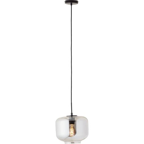 Brilliant Kleon suspension 1 flamme noir/verre fumé, verre/métal, 1x A60, E27, 40 W