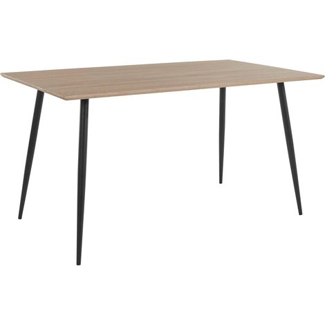 Dino-Table de salle à manger rectangulaire 140x80 cm 6 places en Nature MDF Pieds en chêne Noir