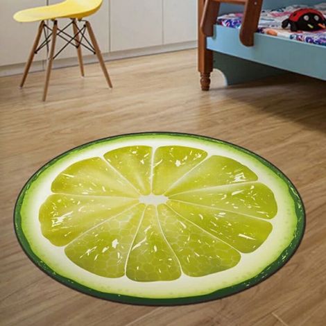 Tapis Rond Anti-dérapant - Tapis De Sol Cuisine Salle De Bain 80 Cm - Motif Citron - Polyester Et Flanelle (1/3)
