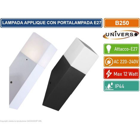 UNIVERSO B250 PORTALAMPADA APPLIQUE DA GIARDINO WALL LIGHT DA MURO QUADRATO PER LAMPADINE E27 COLORE BIANCO - NERO - Colore Struttura:Nero (1/5)