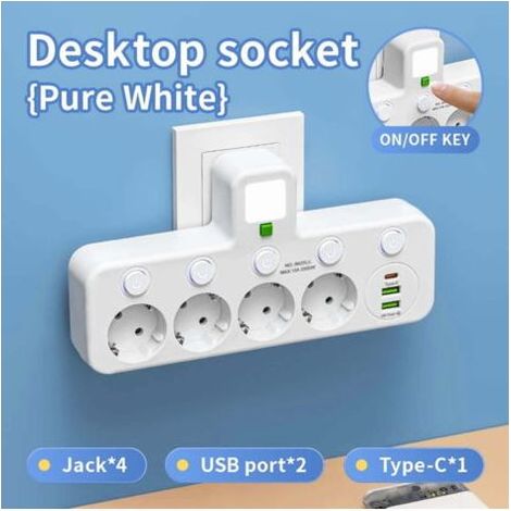 1 Multiprise européenne 5 prises,Ports USB Type-C,Sans rallonge,Usage intensif,Milieu professionnel (1/5)