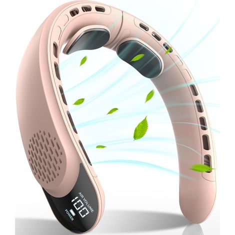 3 velocidades, compatible con USB-C – Ventilador de cuello portátil y recargable – Ventilador personal con pantalla LED, batería de 4000 mAh, para exteriores) – Rosa (1/5)