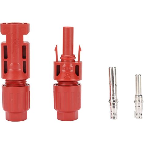 Connecteurs Solaires MC4 PV-MC Étanches IP68 1000V 30A PPO Cuivre Étamé Rouge Mâle Femelle 1 Paire avec Cosses pour Panneaux (1/5)
