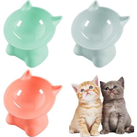 Thijox - Gamelle surélevée 3 pièces pour chats - Gamelle anti-vomissements inclinée à 15° - Gamelle d'eau - Rose, gris et vert - Idéale pour la maison (1/5)
