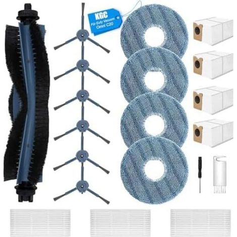 KGC 20 Pcs Accessories Set for Eufy Omni C20, 1 x Main Brush, 4 x Dust Bags, 4 x Cleaning Cloths, 3 x HEPA Filters, 6 x Side Brushes, 1 x Cleaning Brush, 1 x Screwdriver (1/5)
