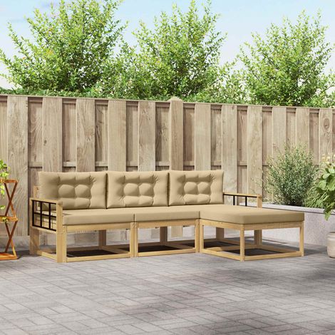 vidaXL Outdoor-Sofagarnitur mit Kissen 4 pcs Weiß und Beige Polyester (1/5)