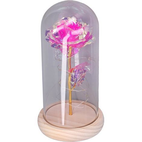 Rose en verre avec lumière LED, colorée, dorée, tige de rose artificielle, rosier en verre pour mariage, rose rouge. (1/5)