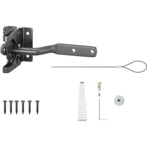 Verrou de porte automatique en acier noir – Système de verrouillage par gravité – Compatible bois et métal – Installation rapide avec 6 vis (1/5)