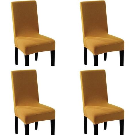 Housse Chaise Élastique Spandex Revêtement de Chaise Extensible (4pcs, Jaune Moutarde)-Ywey (1/4)
