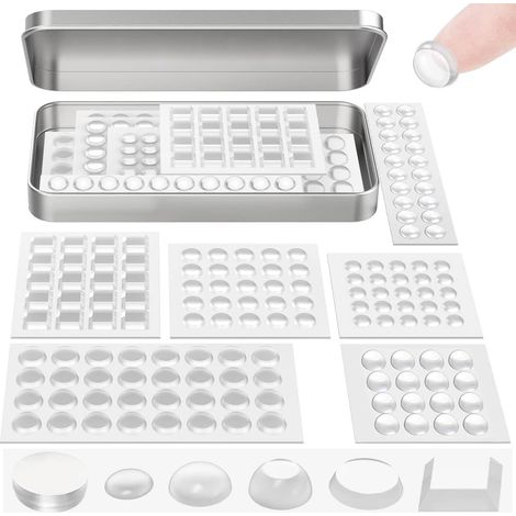 Lot de 138 tampons élastiques autocollants en caoutchouc avec boîte de rangement - Pour porte, tiroirs, armoires, clavier et ordinateur portable (6 tailles) (1/5)