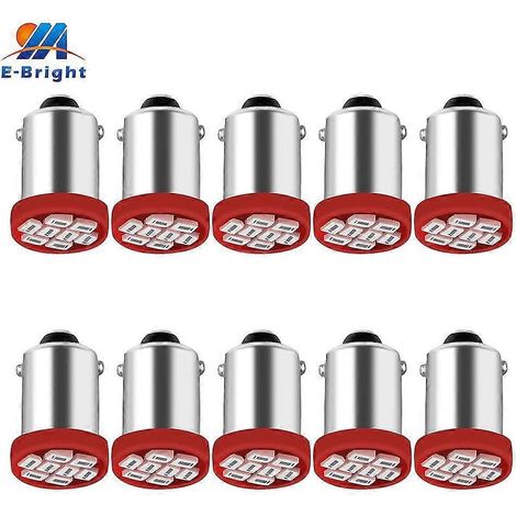 Ampoules LED BA9S 12V 24V 6.3V 6V pour éclairage de voiture (T4W T11), éclairage de plaque d'immatriculation (1895 1891 64111, 755 44 47 1893, lot de 10).Red
