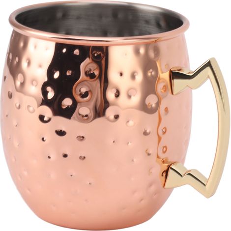 Mug Moscow Mule 600 ml en acier inoxydable, idéal pour la bière et les cocktails à la maison, avec motif or rose à pois. (1/5)