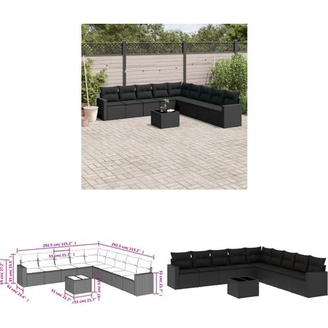 Salon de jardin 10 pcs avec coussins noir résine tressée - Ensemble Salon De Jardin - Meuble De Jardin - Résine Tressée - Rotin Synthétique - Mobilier Extérieur - Home & Living (1/3)