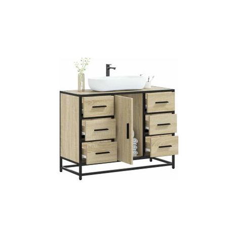 Armoire lavabo de salle de bain chêne sonoma bois d'ingénierie (1/5)