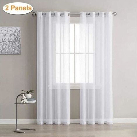(White)Curtains Curtains - FOLAYA - Set of 2 - White - 140 cm x 240 cm - Eyelets (1/4)