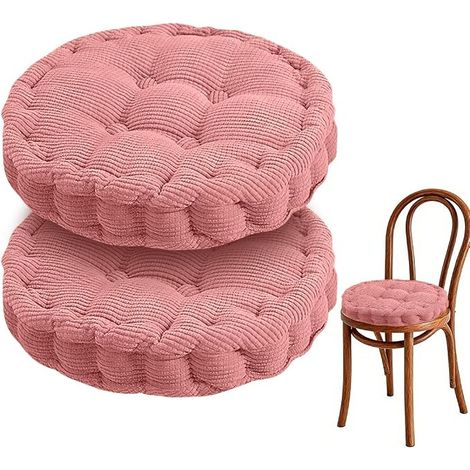Set of 2 Round Chair Cushions, 40 x 40 cm, Thick Floor Cushions, Outdoor and Indoor Chair Cushions for Garden, Balcony, Living Room, Dining Room, Pink (1/5)