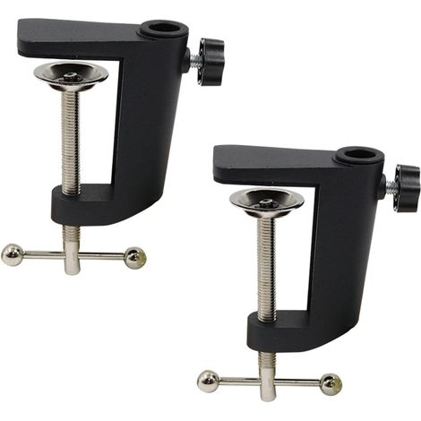 2 Pièces Pince De Montage De Bureau,Supports De Fixation En Aluminium En Forme De C,Support De Lampe De Bureau, Pour La Fixation Des Lampes Et (Noir)