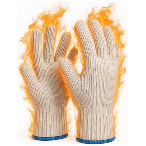 Gant Four Anti Chaleur, 1Paire Gant Barbecue, Résistant à Chaleur Coton Tricoté Épais Pour Friteuse à Air, Barbecue, Jardinage (1/5)