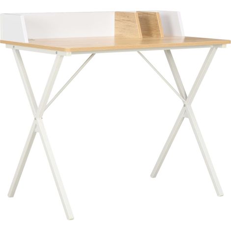 Bureau Informatique, Table de travail, Meuble de Bureau Blanc et naturel 80x50x84 cm HYB79200 (1/5)