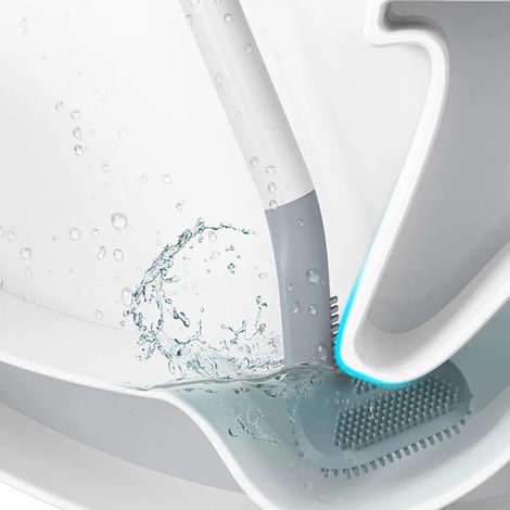 Toilettenbürste und Halter mit Unterrandreiniger für Badezimmer, WC-Bürste und Caddy mit kratzfesten Borsten und Lippenbürste unter dem Rand,White