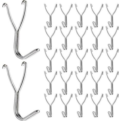 Lot de 50 crochets en acier inoxydable de 20 mm pour cuisine, garage, rangement, accessoires, outils d'établi, fournitures d'artisanat