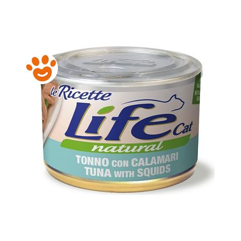 Life Cat Natural "Le Ricette" Tonno con Calamari - Lattina 150 Gr - Cibo Umido Gatti